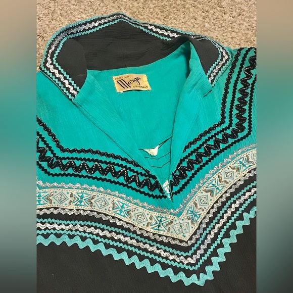 Vintage 1940s 1950s Gray & Turquoise Metallic Ric Rac Patio Skirt Set Western XS - Picture 3 of 12